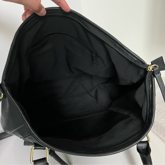 Franco Sarto Black Leather Tote Bag Crossbody with Gold Accents Like New - Picture 6 of 13